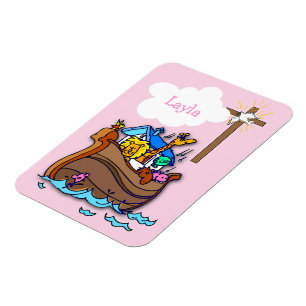 Customizable Noah’s Ark Baby Baptism, Girl Pink Magnet