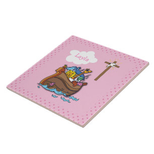 Customizable Noah’s Ark Baptism, Girl Pink Tile