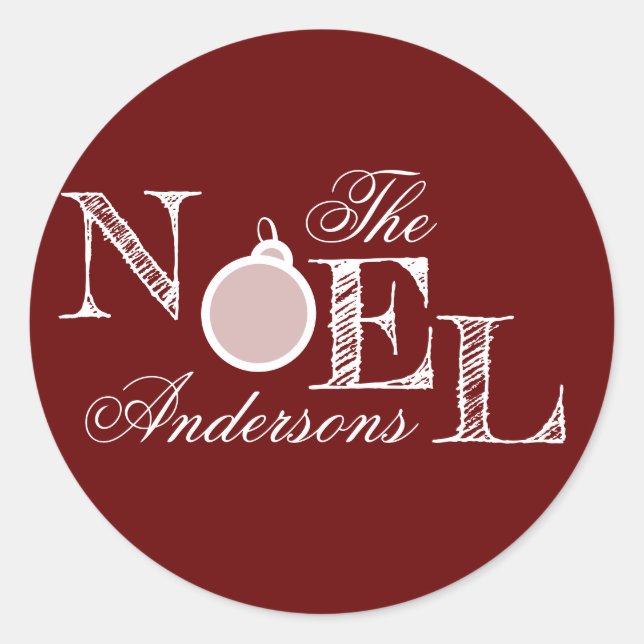 Customizable Noel Maroon Holiday Classic Round Sticker (Front)