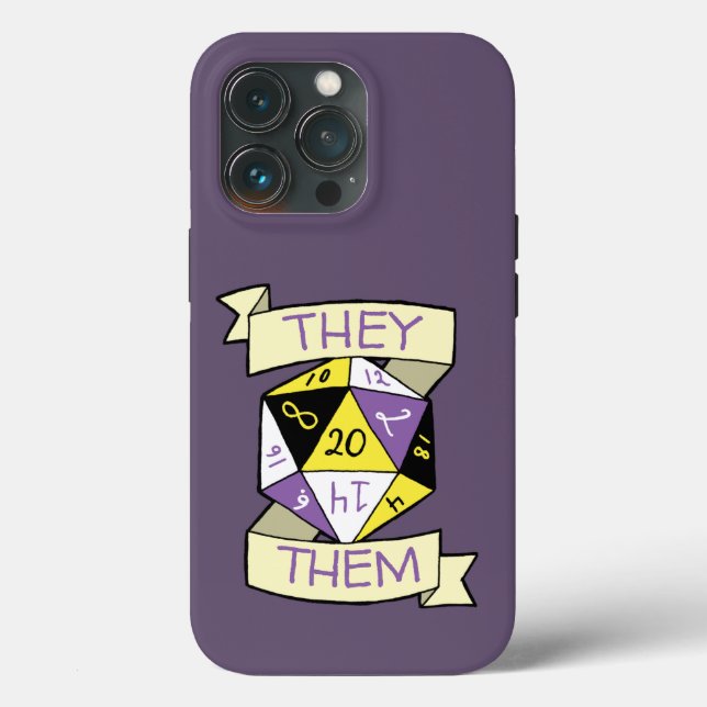 Customizable Nonbinary Tabletop D20 Pronoun Dice Case-Mate iPhone Case (Back)