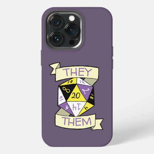 Customizable Nonbinary Tabletop D20 Pronoun Dice Iphone Case (Back)