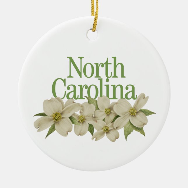Customizable North Carolina Ornament with Dogwood (Front)