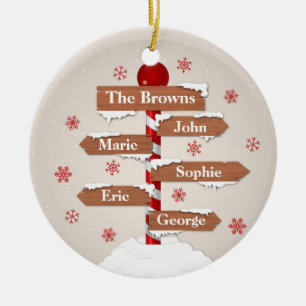 Customizable North Pole 5 Family Names Ceramic Ornament