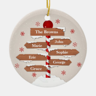 Customizable North Pole 6 Family Names Ceramic Ornament