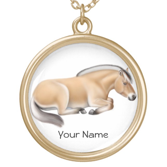 Customizable Norwegian Fjord Horse at Rest Necklac Gold Plated Necklace (Front)