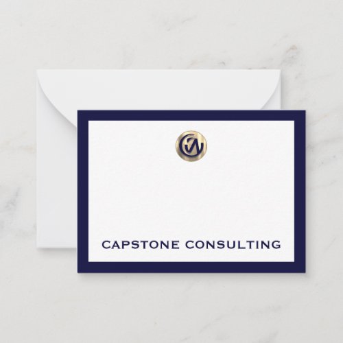Customizable Note Card with Navy Frame Gold Logo