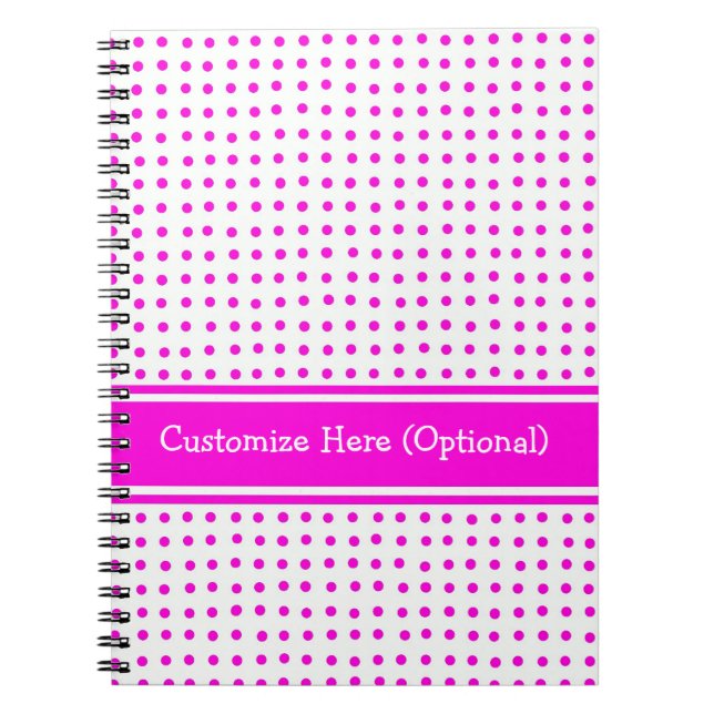 Customizable Notebook, Pink Polka Dots Notebook (Front)