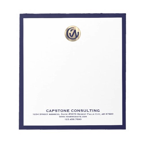 Customizable Notepad with Navy Frame and Gold Logo