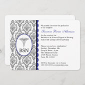 Customizable Nurse Graduation BSN RN blue damask Invitation (Front/Back)