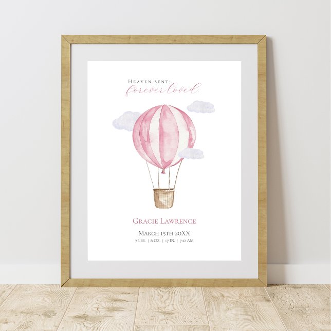 Customizable Nursery Watercolor Pink Air Balloon Poster (Creator Uploaded)