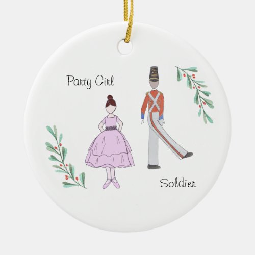 Customizable  Nutcracker SoldierParty Girl Ceramic Ornament