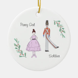 Customizable Nutcracker Soldier/Party Girl Ceramic Ornament