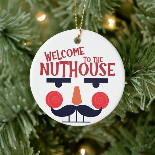 Customizable Nuthouse Funny Christmas Holiday Ceramic Ornament (Tree)