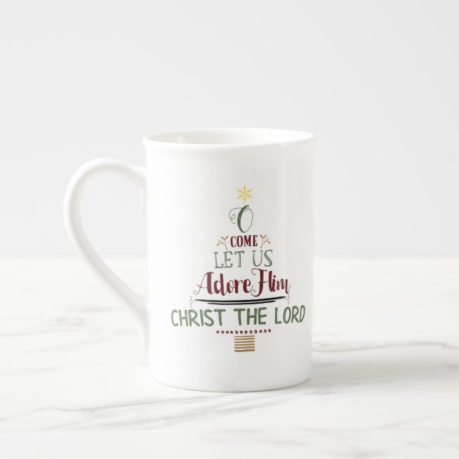 CUSTOMIZABLE O Come Let Us Adore Him Bone China Mug (Left)