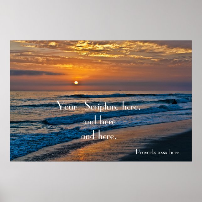 Customizable Ocean Sunset image with placeholders Poster (Front)