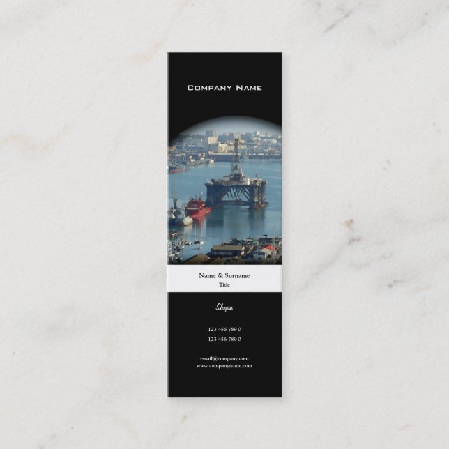 Customizable oil drilling rig watercolor profile mini business card (Front)
