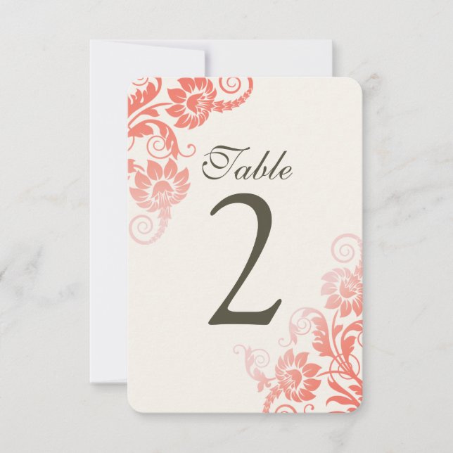 Customizable Ombre Coral Table Number Cards (Front)