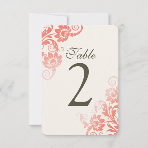 Customizable Ombre Coral Table Number Cards