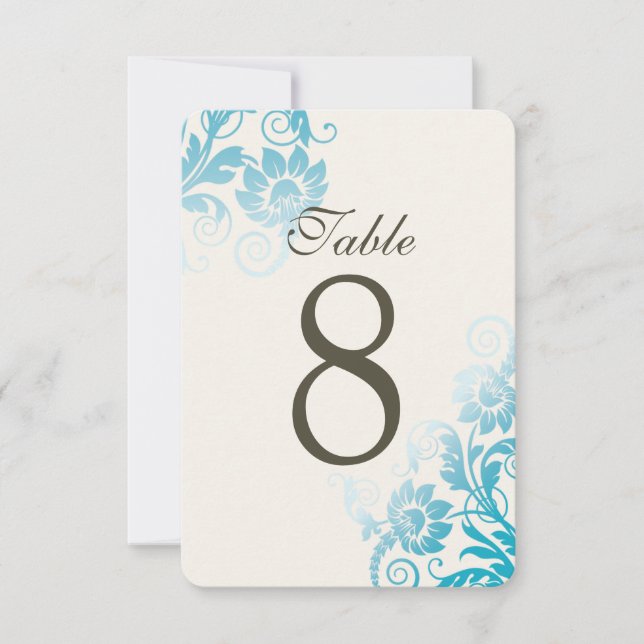 Customizable Ombre Teal Table Number Cards (Front)