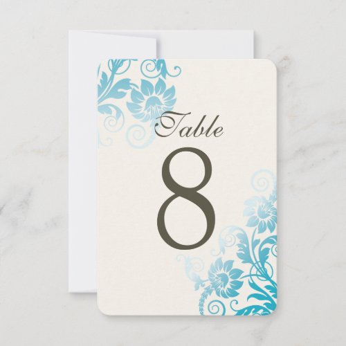 Customizable Ombre Teal Table Number Cards