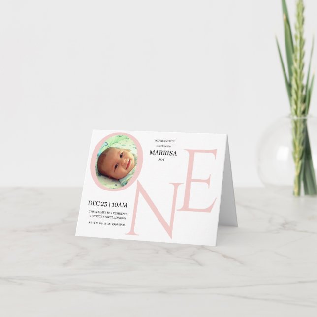 Customizable ONE First Birthday Photo Invitation (Front)