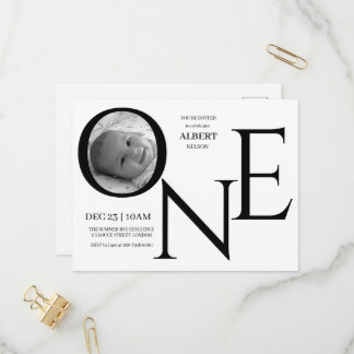 Customizable ONE First Birthday Photo Invitation Postcard
