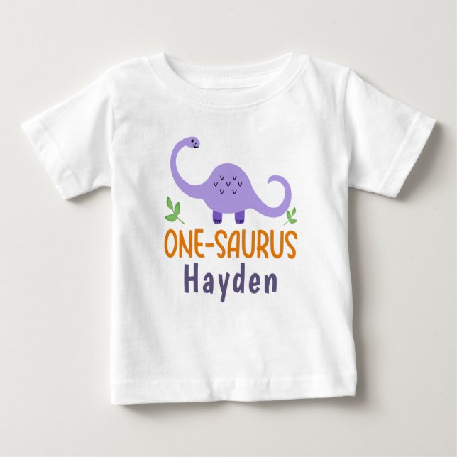 Customizable One-saurus Dinosaur Birthday Baby T-Shirt (Front)