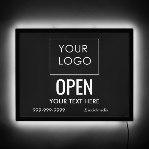 Customizable Open Company Business Logo Black LED Sign