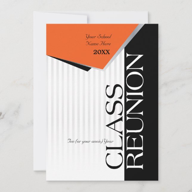 Customizable Orange and Black Class Reunion Invitation (Front)