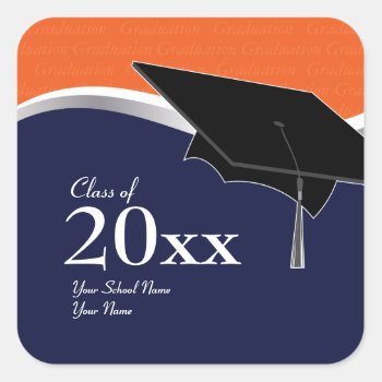 Customizable Orange And Blue Graduation Sticker by lovescolor at Zazzle