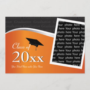 Customizable Orange & Black Graduation Invitation
