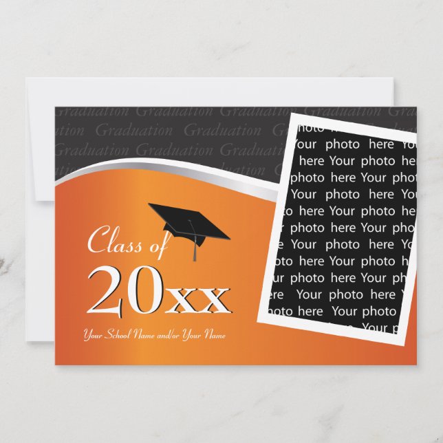 Customizable Orange & Black Graduation Invitation (Front)