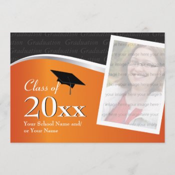 Customizable Orange & Black Graduation Invitation by ForTheGrad at Zazzle