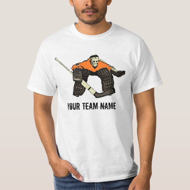 Customizable orange hockey goalie value tee (Front)