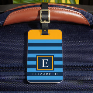 Customizable Orange Light Dark Blue Color Block Luggage Tag