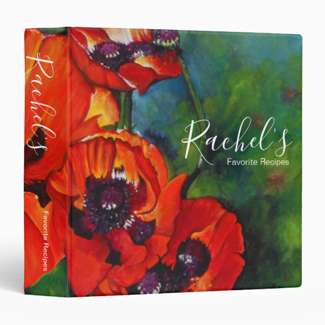 Customizable Orange Oriental Poppy Flowers 3 Ring Binder (Front/Spine)