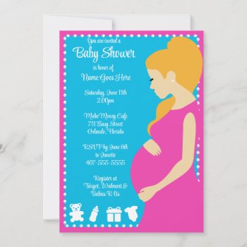Customizable Orange Pink | Pregnant Baby Shower Invitation by WhizCreations at Zazzle