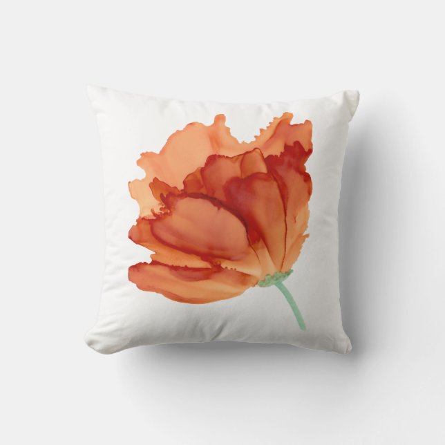 Customizable!! Orange poppy hand painted floral Throw Pillow (Front)
