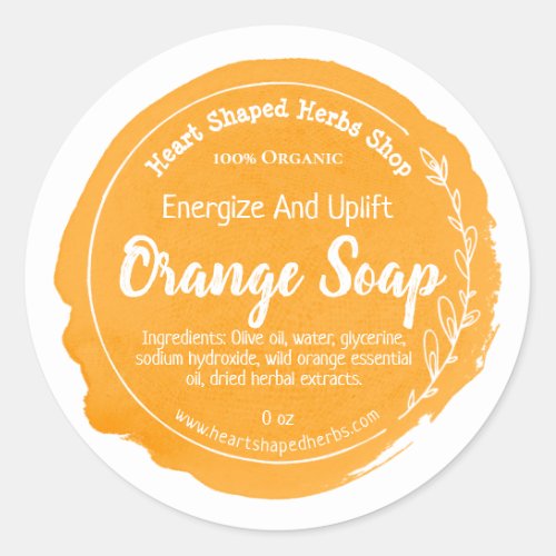 Customizable Orange Soap Label Handmade Business