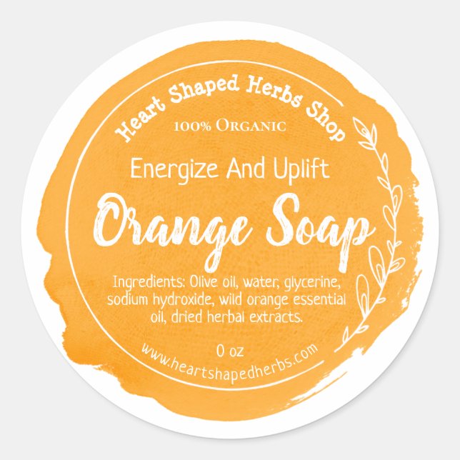Customizable Orange Soap Label Handmade Business (Front)