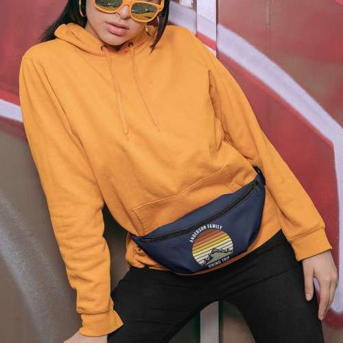 Customizable Orange Sunset Mountain Blue Hiking Fanny Pack