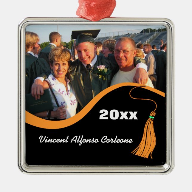 Customizable Orange Tassel Graduation Ornament (Front)