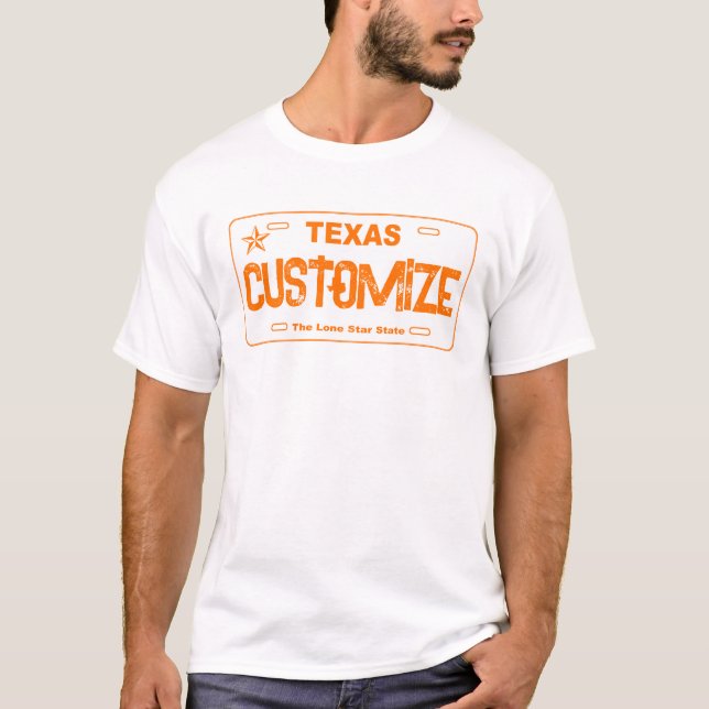 Customizable orange Texas license plate shirt (Front)