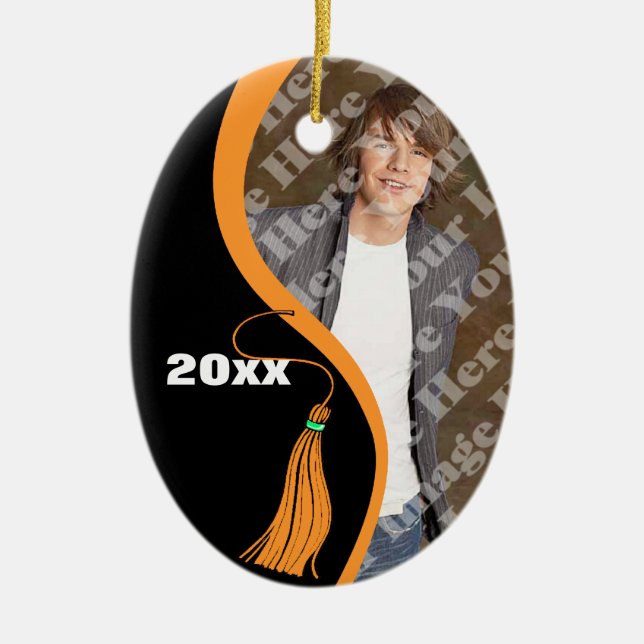 Customizable Orange Wave Graduation Ornament (Front)