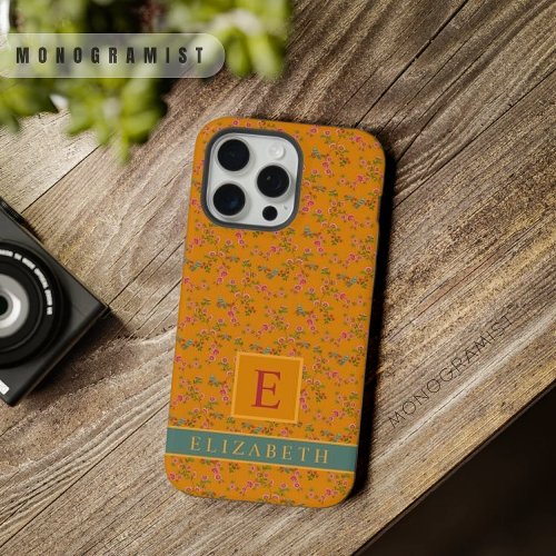 Customizable Orange Yellow Floral Bird Pink Flower iPhone 15 Pro Max Case