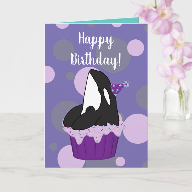 Customizable Orca Killer Whale  Birthday Card (Orchid)