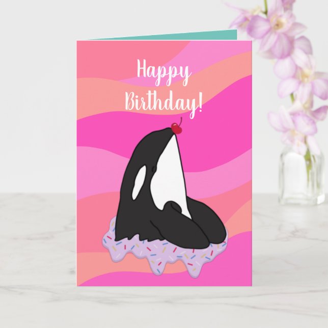Customizable Orca Killer Whale  Birthday Card (Orchid)