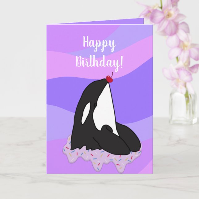 Customizable Orca Killer Whale  Birthday Card (Orchid)