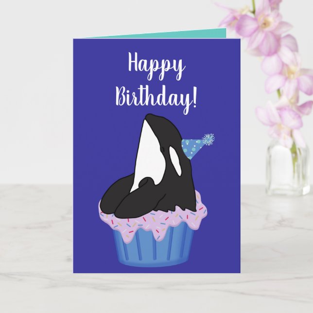 Customizable Orca Killer Whale  Birthday Card (Orchid)