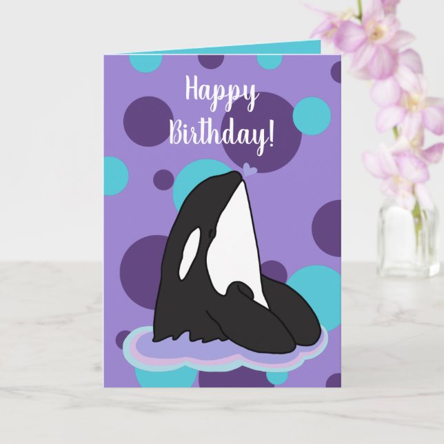 Customizable Orca Killer Whale Birthday Card (Orchid)